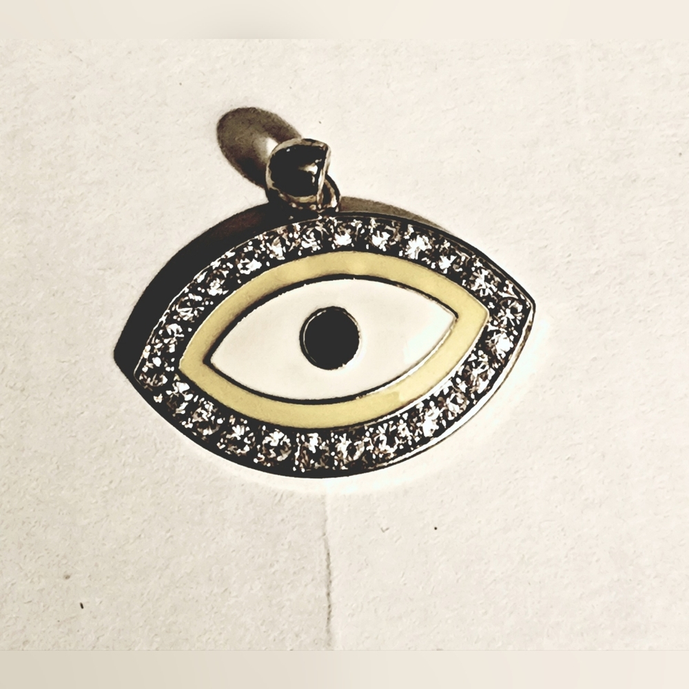 Rhinestone yellow and white evil eye charm for necklace bracelet